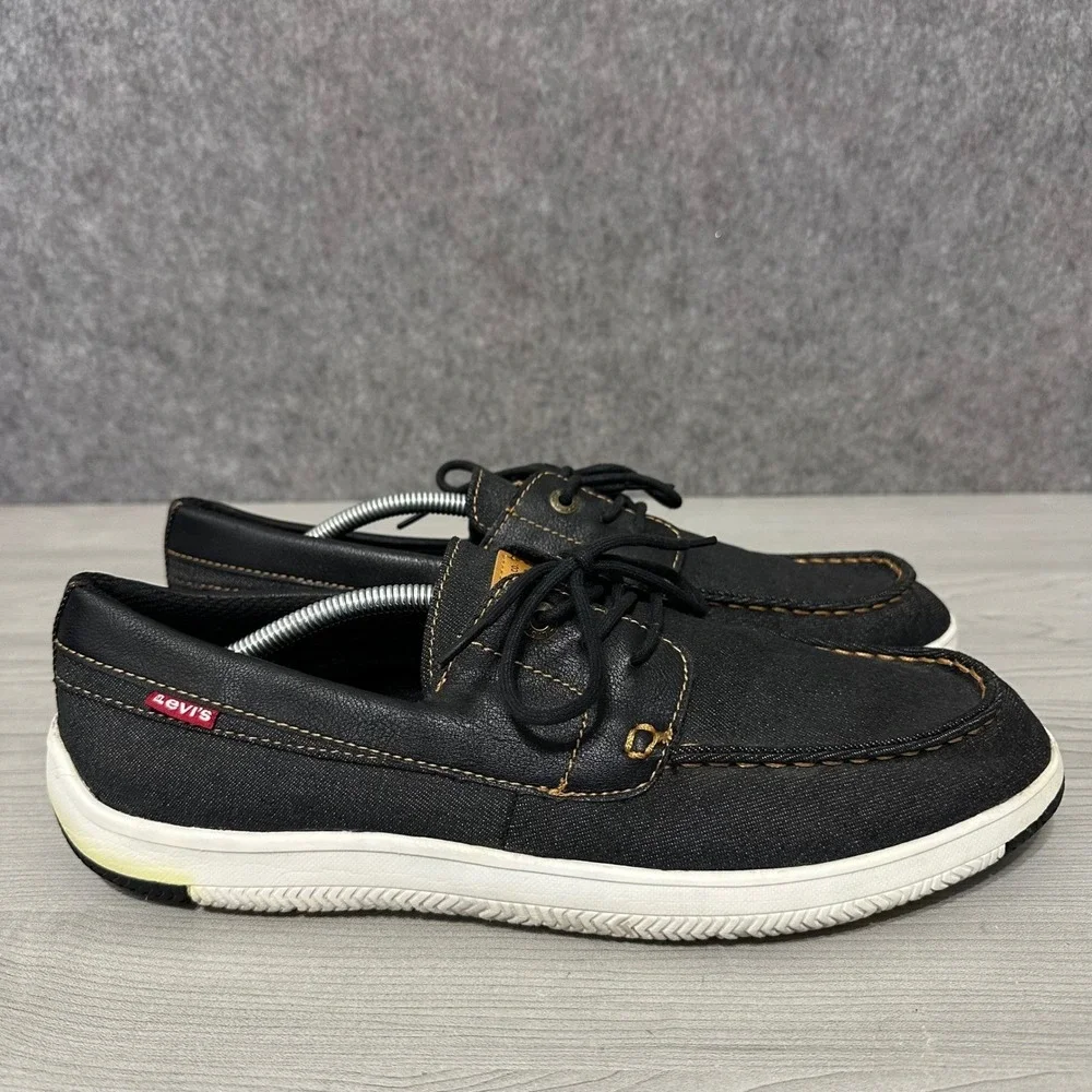 Levis Benson Denim Boat‎ Shoes Men's Size 13 Black Canvas Loafers 51845001A